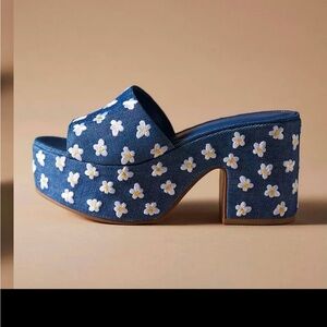 Larroude Denim Floral Platforms